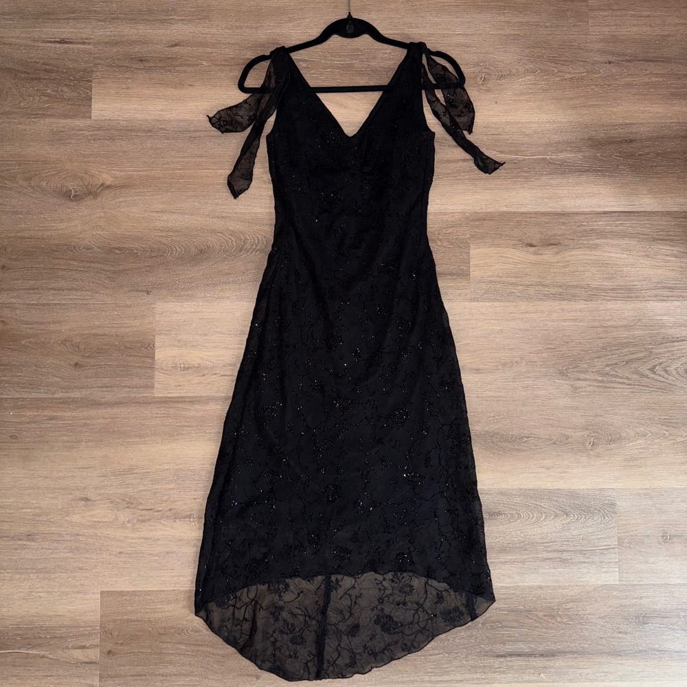 Speechless Women Y2K Whimsigoth Grunge Black Glitter Tie Strap Midi Dress M 90's